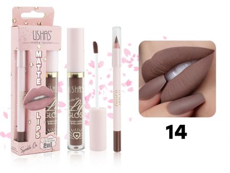 Стойкая матовая помада + карандаш Ushas Matte Lipcolor 2в1, тон 14
